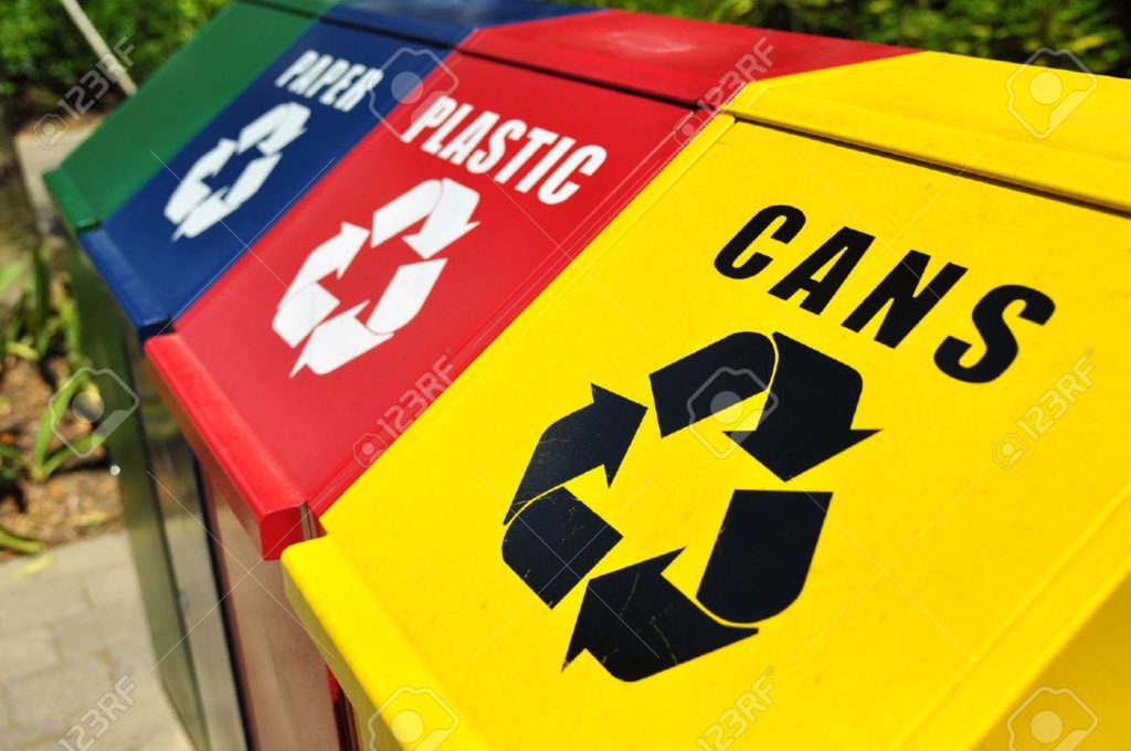 13004972RecyclingbinsforcansplasticandpaperwasteStockPhoto