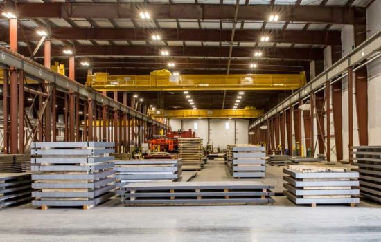 flat steel in a warehouse