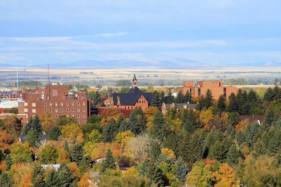 arial view of bozeman montana state university campus