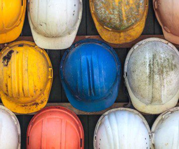 helmets used by workers at recycling plant