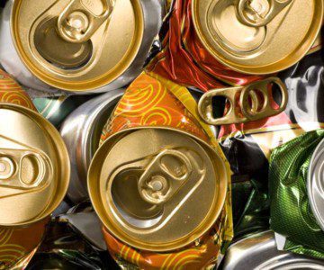 closeup of crushed cans for recycling